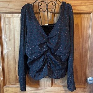 Heart Print Asymmetrical Ruched Blouse